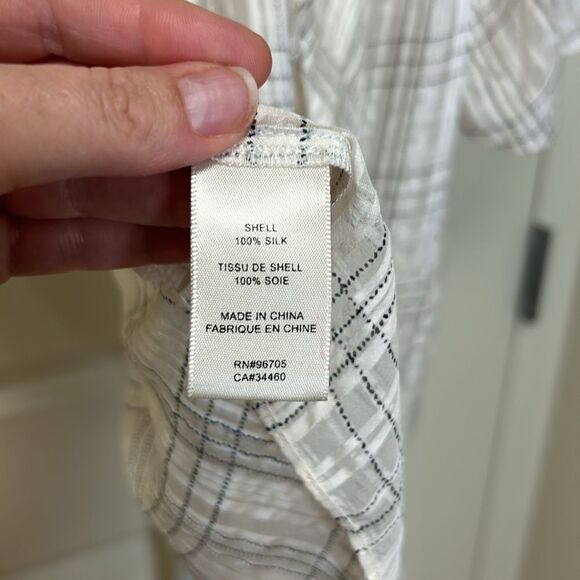 REBECCA TAYLOR - “Jules” Plaid Short-Sleeve Silk Blouse - Size 6, White, Black - Picture 16 of 17